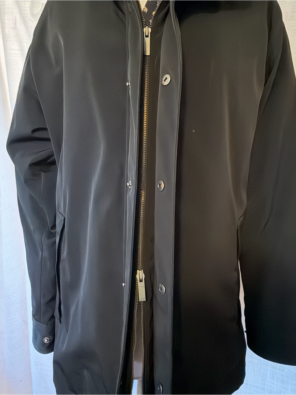 Armani collezioni Men's Black Waterproof Zip-Front Coat L
